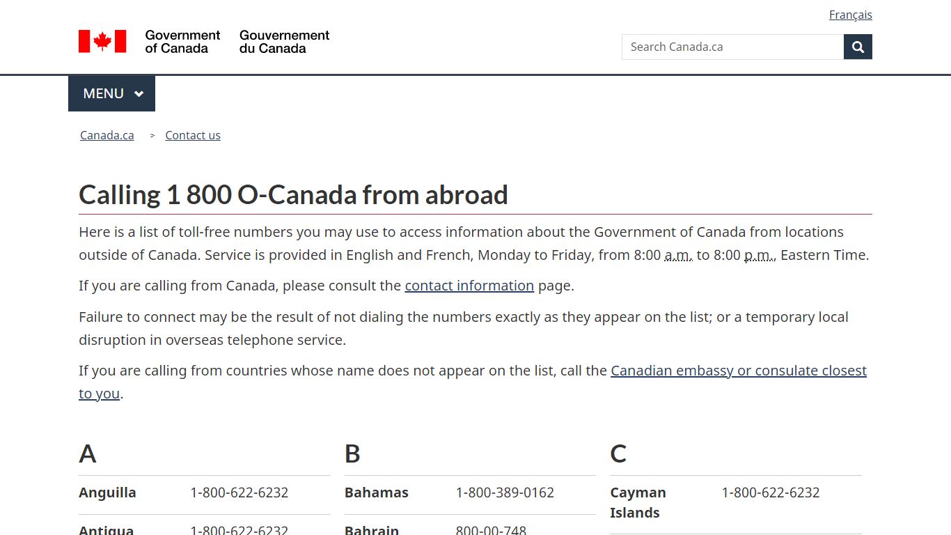 Calling 1 800 O-Canada from abroad - Canada.ca